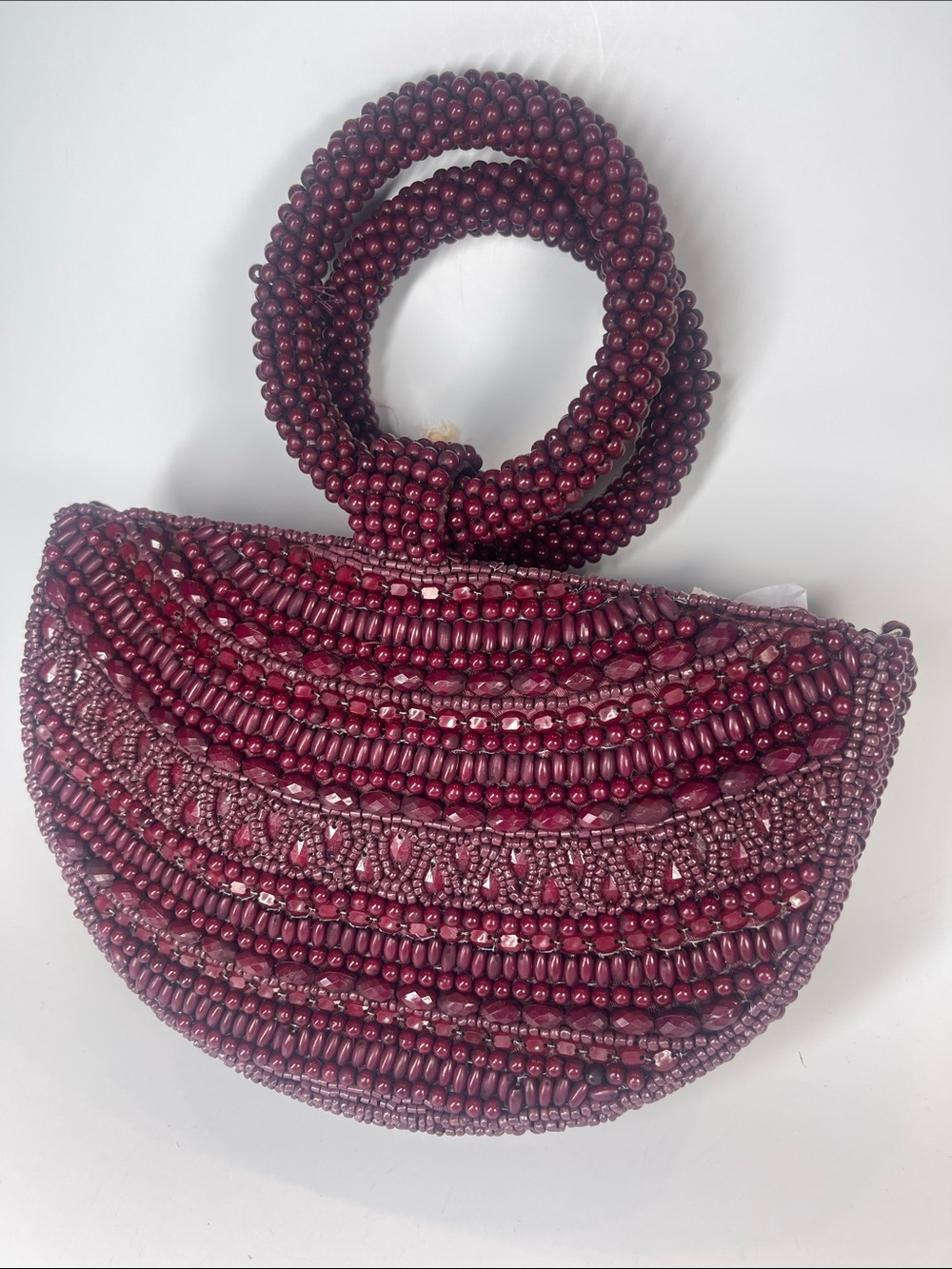 Beaded Half-Moon Crossbody Bag - Burgundy